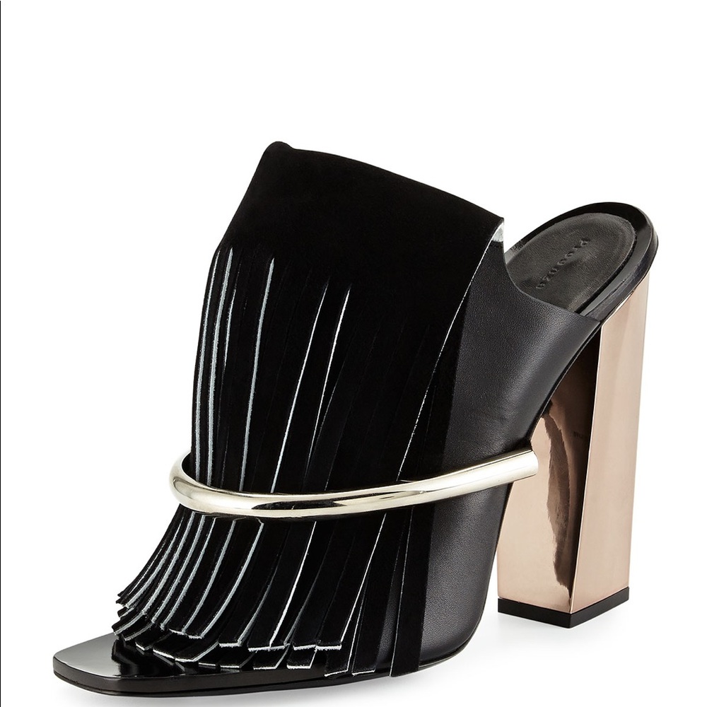 PROENZA SCHOULER Fringe Suede Metallic Heel Mules